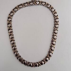 Vintage XO Sterling Silver Gold Tone Hugs and Kisses Collar Necklace 925 38g 16"